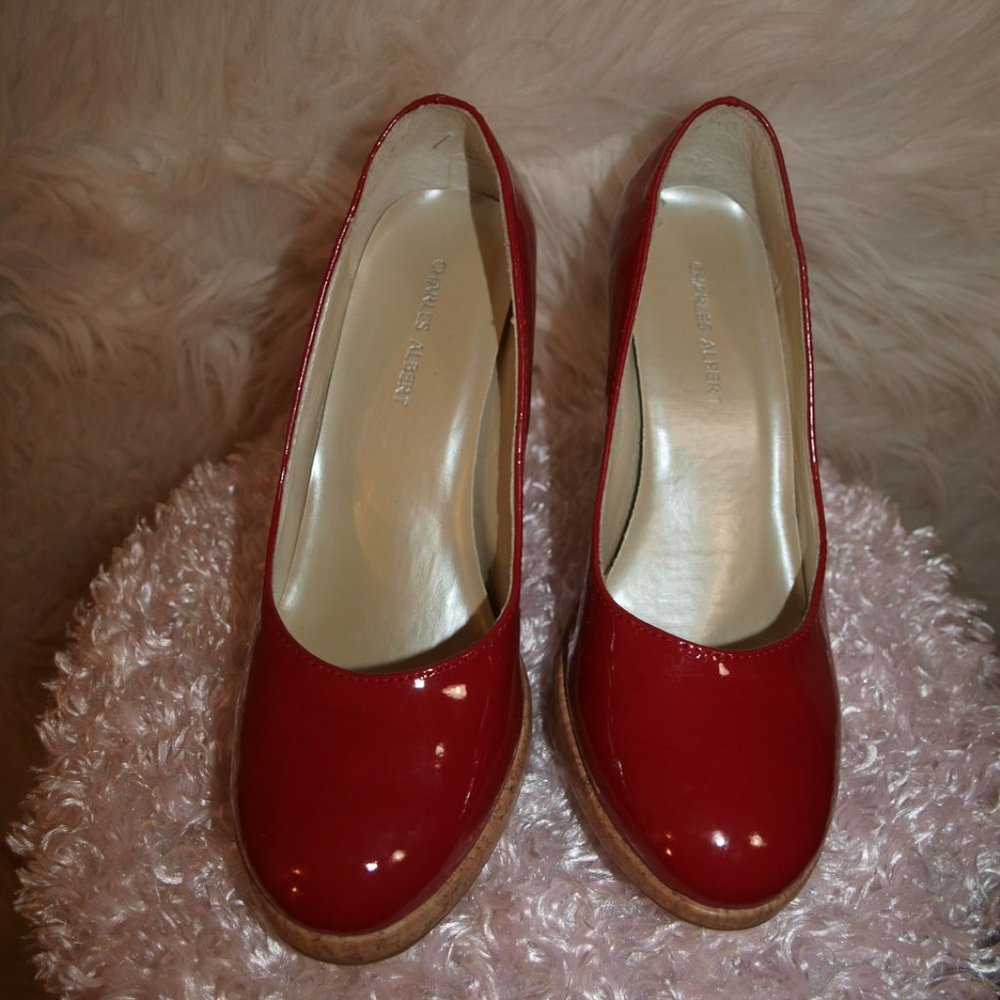 Red HEELS With Cork Heels and Front SIZE 9 BY CHARLES ALBERT USED 4 PHOTO SHOOT